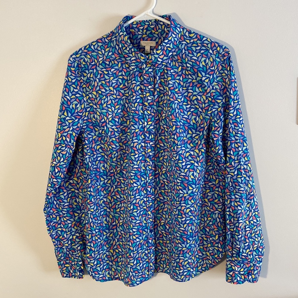 Talbots Women’s Medium Multicolor Bird Motif Long Sleeve Shirt
